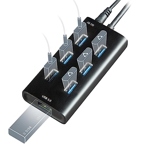 Rebuff Reality USB Hub 3.0 - 7-Port USB Hub with One Smart Charging Port, Supports Vive Tracker 3.0 2.0 & Other VR Dongles, Data Transfer for VR Trackers, MacBook, iMac, PC - Black, 31.5-inch Cable - Image 1