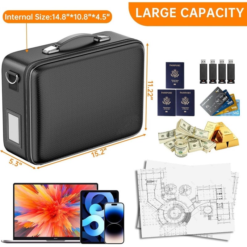 Fireproof Document Bag with Lock, Hard Case File Organizer with 13 Pocket Accordion File Folder, Waterproof Fire Proof File Box, Portable Home Office Travel Safe Storage for Important Documents Laptop - Image 5