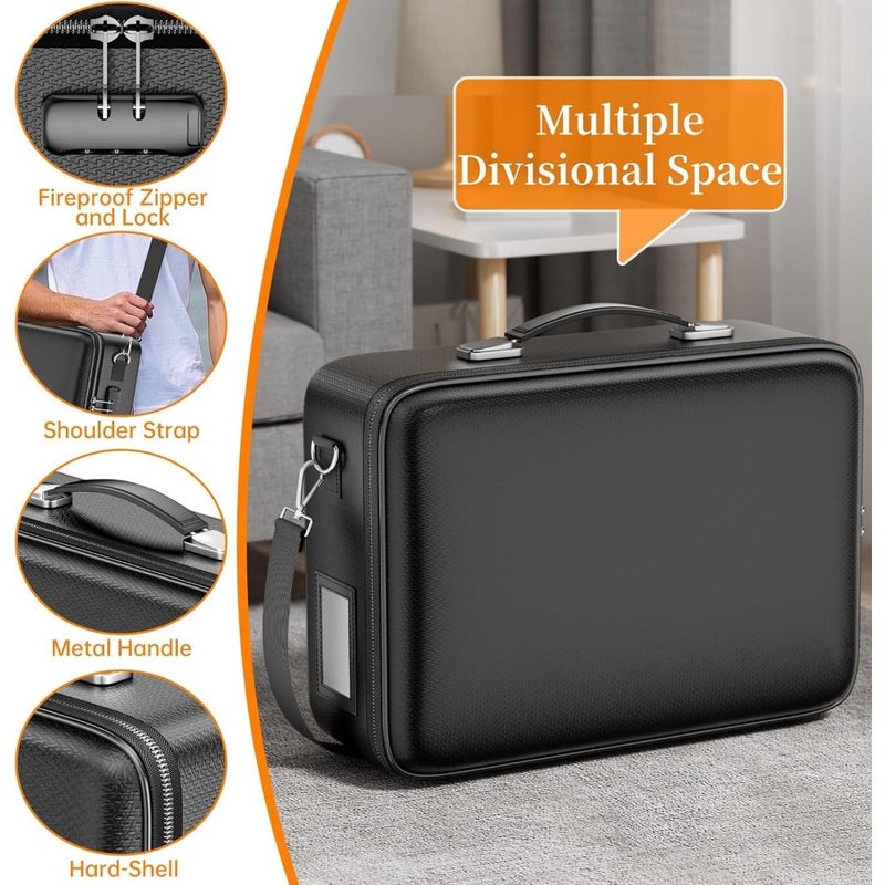 Fireproof Document Bag with Lock, Hard Case File Organizer with 13 Pocket Accordion File Folder, Waterproof Fire Proof File Box, Portable Home Office Travel Safe Storage for Important Documents Laptop - Image 4