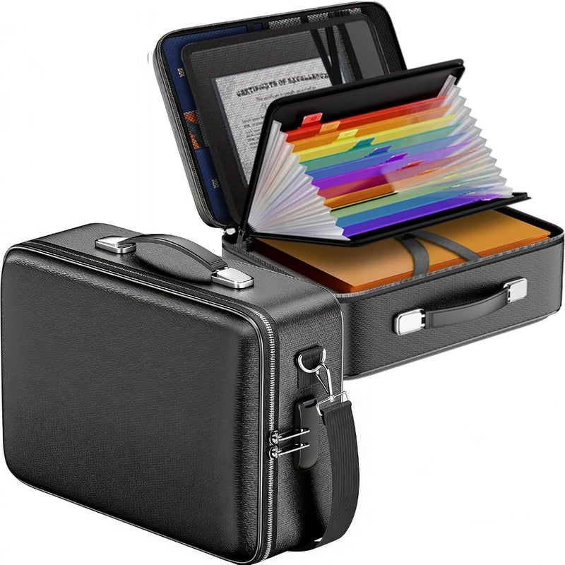 Fireproof Document Bag with Lock, Hard Case File Organizer with 13 Pocket Accordion File Folder, Waterproof Fire Proof File Box, Portable Home Office Travel Safe Storage for Important Documents Laptop - Image 1