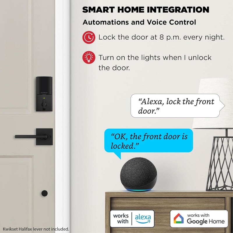 Kwikset قفل كويكست هالو الذكي بتقنية بصمة الإصبع وواي فاي بدون مفتاح دخول منخفض الملف الشخصي قفل ميت منطقة جغرافية فتح تلقائي معتمد من الدرجة AAA بدون محور سهل التركيب تشطيب أسود غير لامع ضمان مدى الحياة مربع - Image 4