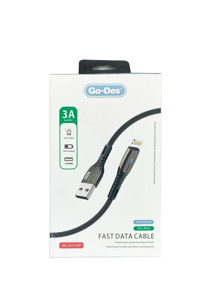 جو-ديز كيبل GO DES شحن سريع قماش للايفون USB بطول 1 متر - Image 1