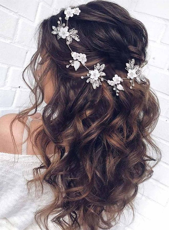 Bride Silver Wedding Hair Vine Flower Bridal Hair Piece Leaf Party Hair Accessories Crystal Hair Jewelry Rhinestone Headpieces for Women and Girls