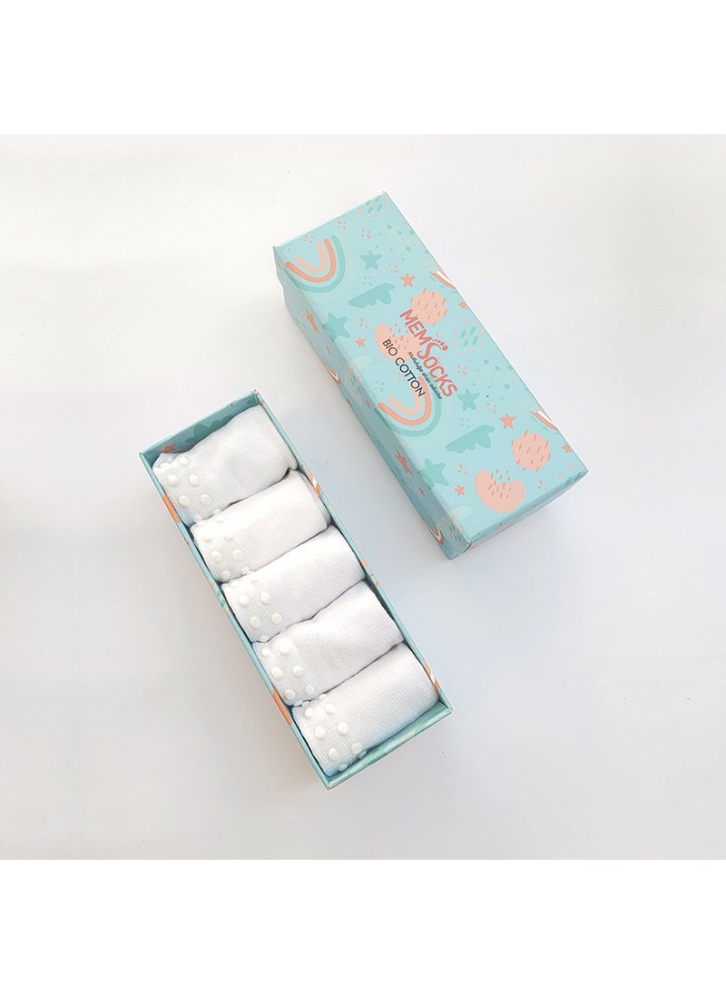 Mem Socks - 5-Piece Organic Cotton Non-Slip Kids/Baby Socks Special Boxed - Image 1