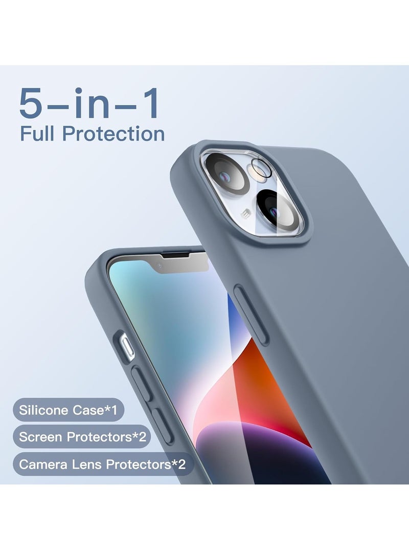 "5-in-1 Sierra Blue Silicone Case for iPhone 14 (6.1-Inch) – Includes 2 Screen Protectors & 2 Camera Lens Protectors" - Image 3
