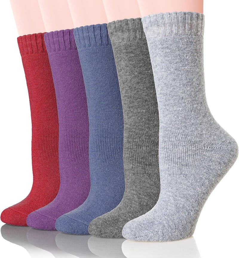 Wool Socks for Women Merino Wool Boot Hiking Thick Thermal Warm Winter Crew Cushion Cozy Work Socks 5 Pairs