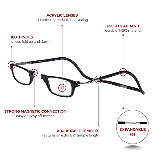 Clic Magnetic Reading Glasses, Adjustable Temple Computer Readers, Original Expandable, (Black, 2.50 Magnification) - Image 4