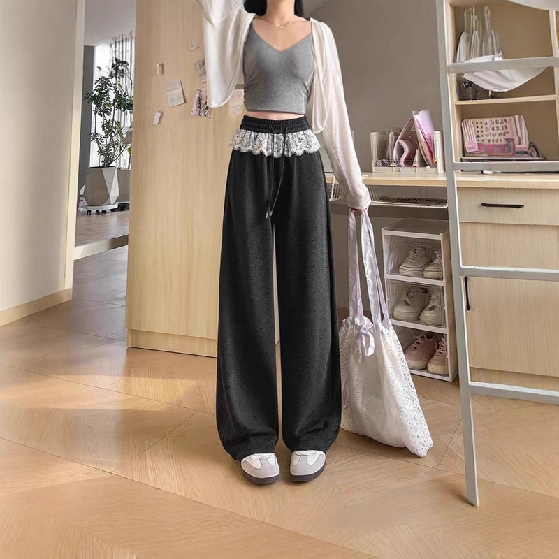 Lace Trim Polka Dot Wide Leg Pants for Women - Image 3
