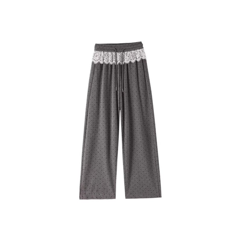 Lace Trim Polka Dot Wide Leg Pants for Women - Image 5