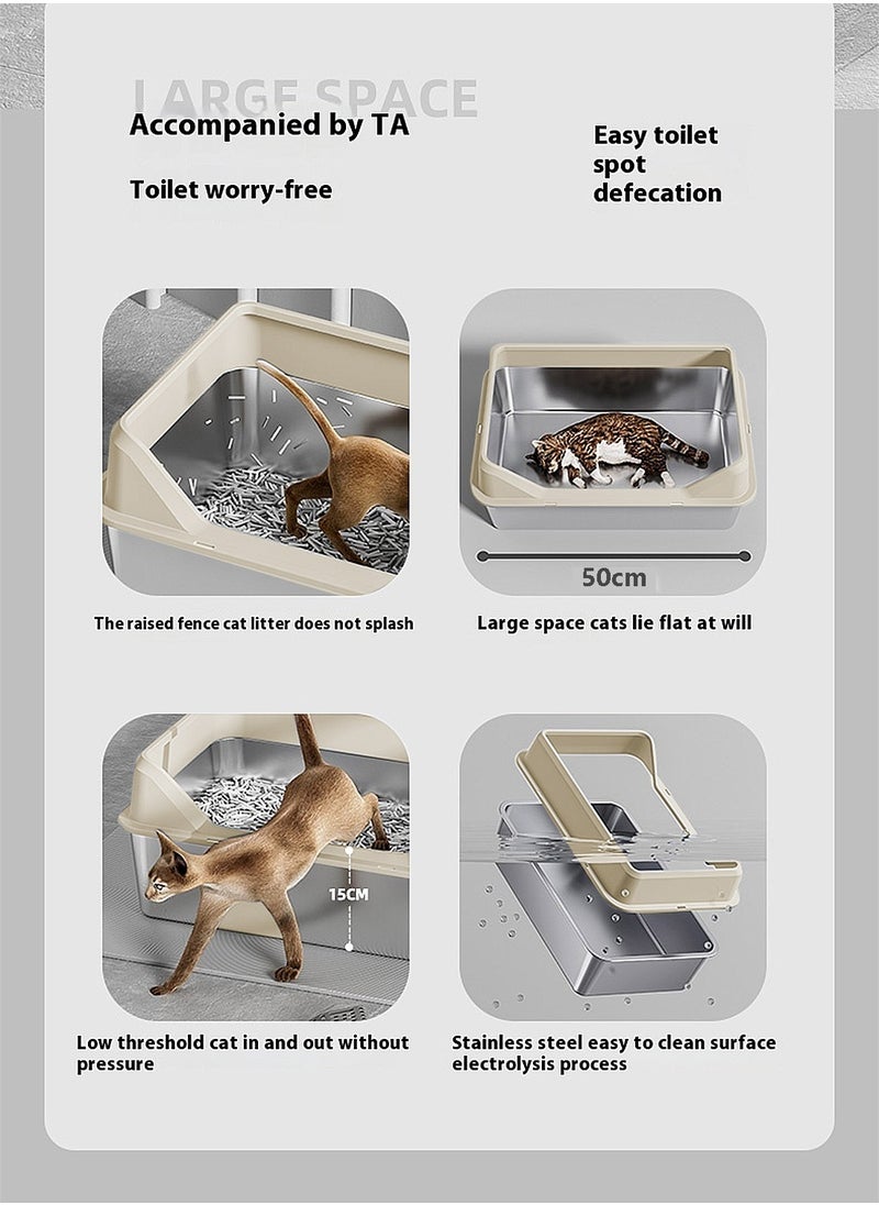 Kidle Stainless Steel Pet Cat Litter Box Metal Large Capacity Cat Litter Box Tray With High Wall Semi-Enclosed Side Door 50*35*15cm  - Image 2
