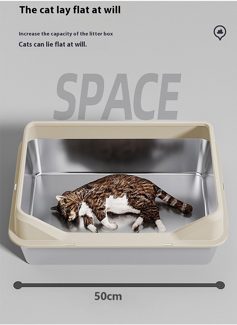 Kidle Stainless Steel Pet Cat Litter Box Metal Large Capacity Cat Litter Box Tray With High Wall Semi-Enclosed Side Door 50*35*15cm  - Image 3