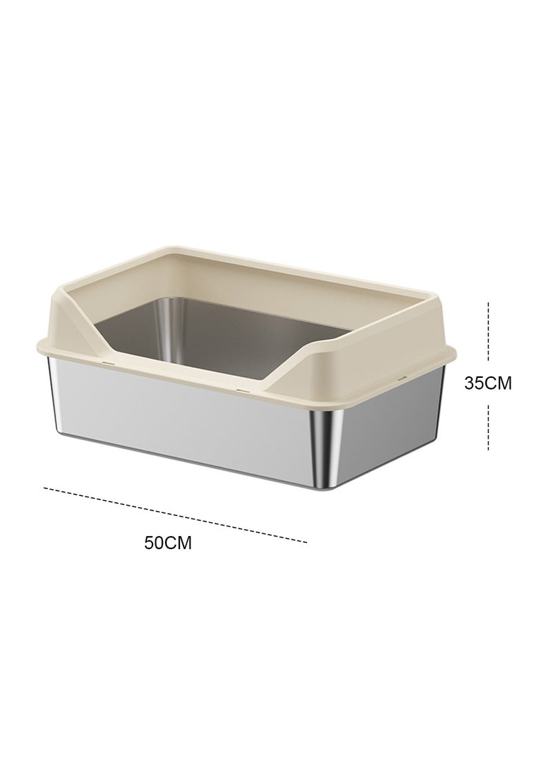 Kidle - Stainless Steel Pet Cat Litter Box Metal Large Capacity Cat Litter Box Tray With High Wall Semi-Enclosed Side Door 50*35*15cm - Image 1