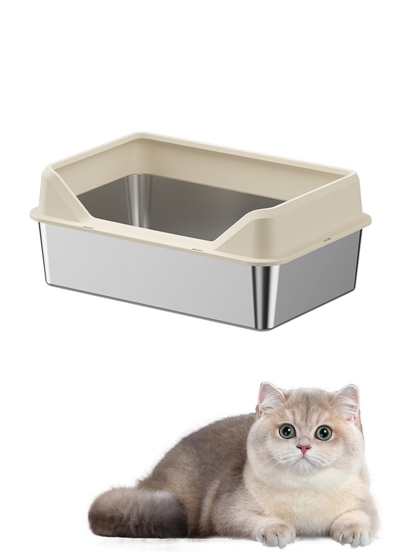 Kidle - Stainless Steel Pet Cat Litter Box Metal Large Capacity Cat Litter Box Tray With High Wall Semi-Enclosed Side Door 50*35*15cm - Image 1