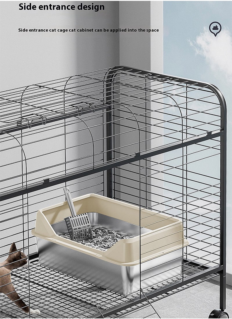 Kidle - Stainless Steel Pet Cat Litter Box Metal Large Capacity Cat Litter Box Tray With High Wall Semi-Enclosed Side Door 50*35*15cm - Image 1