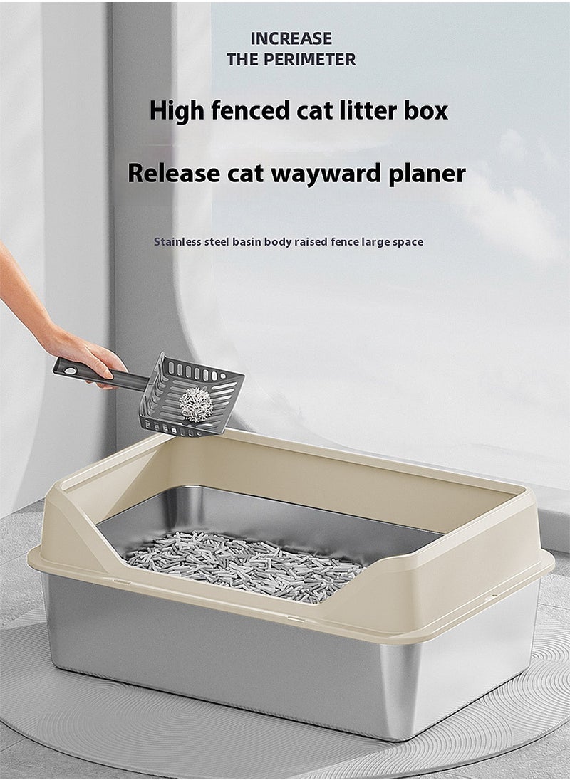 Kidle - Stainless Steel Pet Cat Litter Box Metal Large Capacity Cat Litter Box Tray With High Wall Semi-Enclosed Side Door 50*35*15cm - Image 1