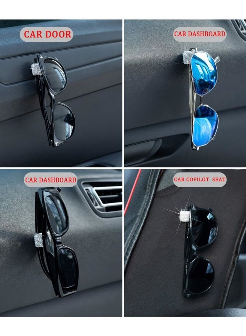 SOLARAE 2 PCS Car Sunglasses Holder Glasses Eyeglasses Hanger Hooks White Bling Diamond Rhinestone Decorations for Car Dashboard Door Decors - Image 4