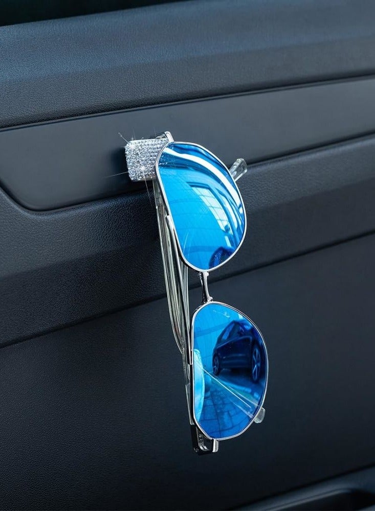 SOLARAE 2 PCS Car Sunglasses Holder Glasses Eyeglasses Hanger Hooks White Bling Diamond Rhinestone Decorations for Car Dashboard Door Decors - Image 5