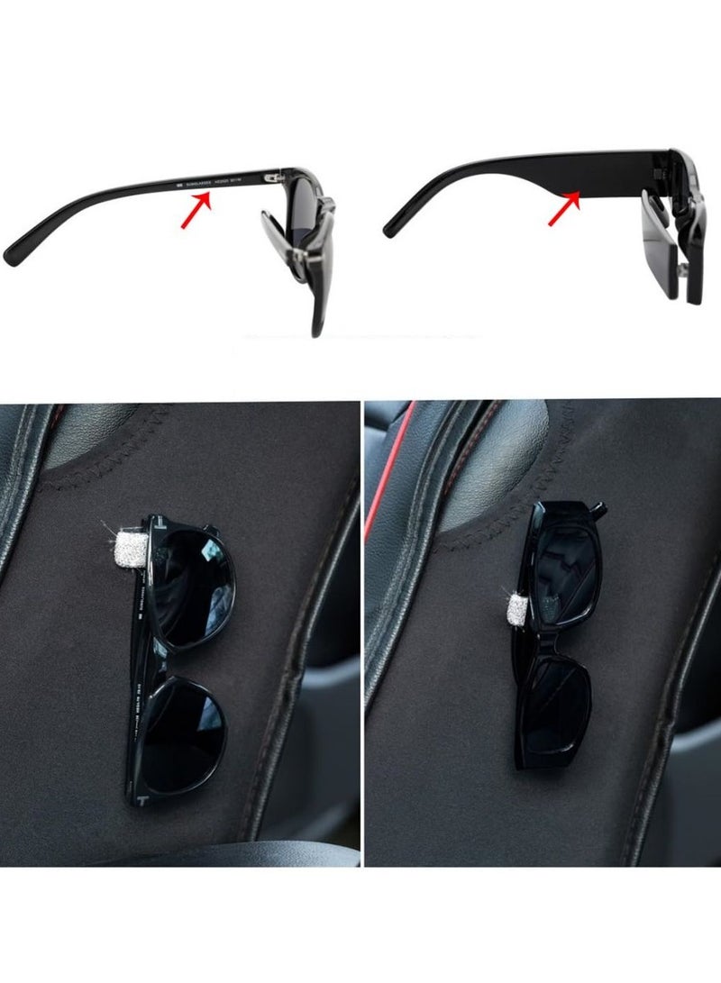 SOLARAE 2 PCS Car Sunglasses Holder Glasses Eyeglasses Hanger Hooks White Bling Diamond Rhinestone Decorations for Car Dashboard Door Decors - Image 3