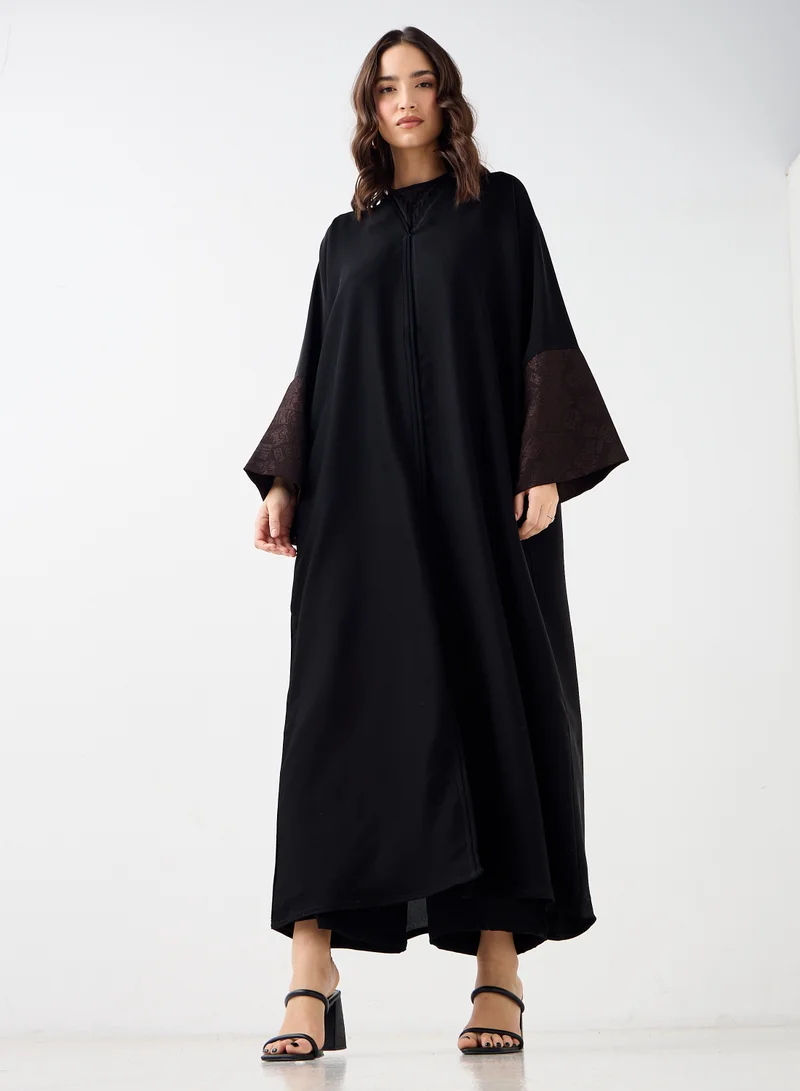Hadiyath Al Madinah Black Abaya with Shimmer Cuff Detail - HM