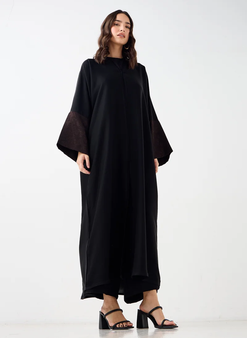 Hadiyath Al Madinah Black Abaya with Shimmer Cuff Detail - HM