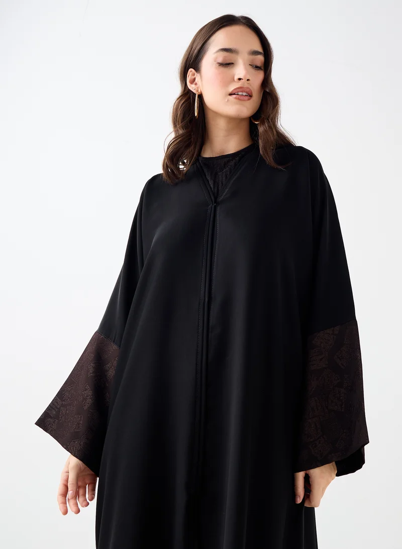 Hadiyath Al Madinah Black Abaya with Shimmer Cuff Detail - HM