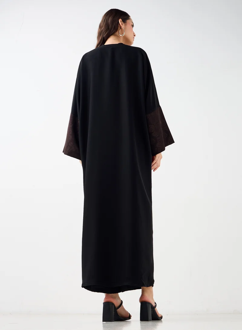 Hadiyath Al Madinah Black Abaya with Shimmer Cuff Detail - HM