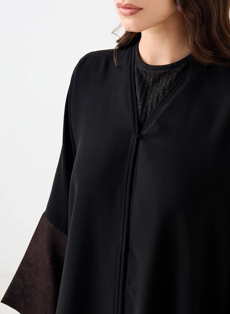 Hadiyath Al Madinah Black Abaya with Shimmer Cuff Detail - HM