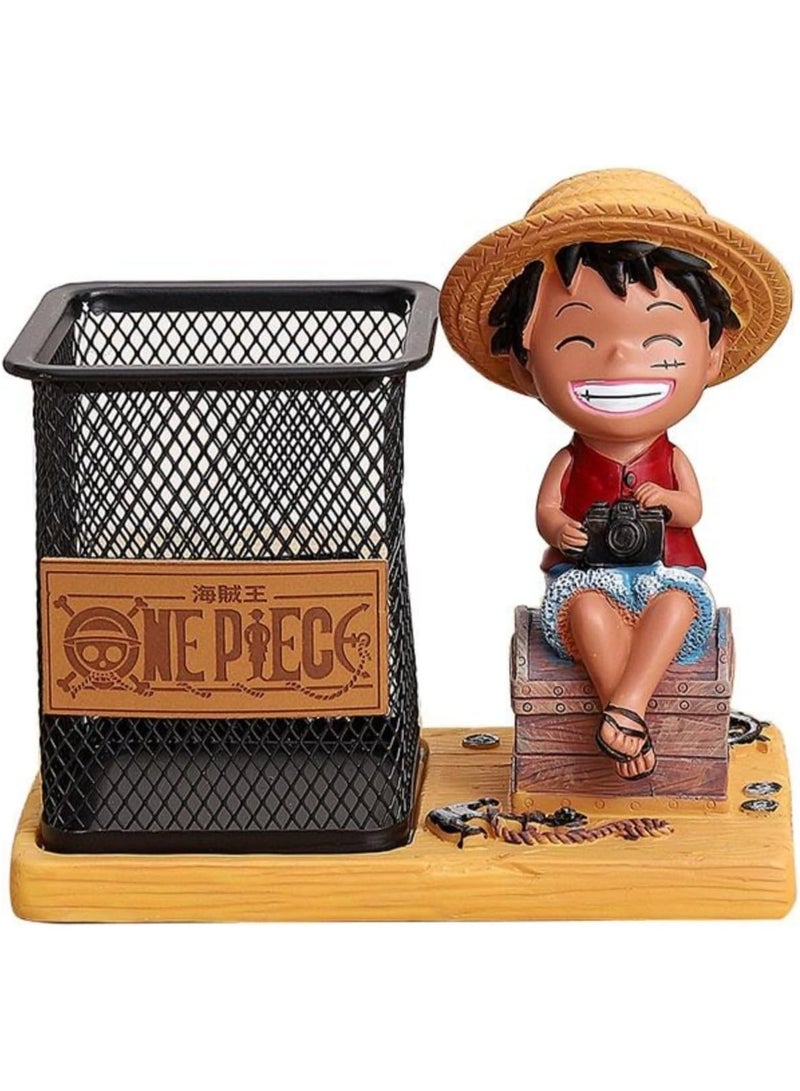 onepiece Luffy Pen Holder Desk Organizer, Creative Novelty Stationery Storage Box with Character Figurine, Office Decoration Gift - Image 1