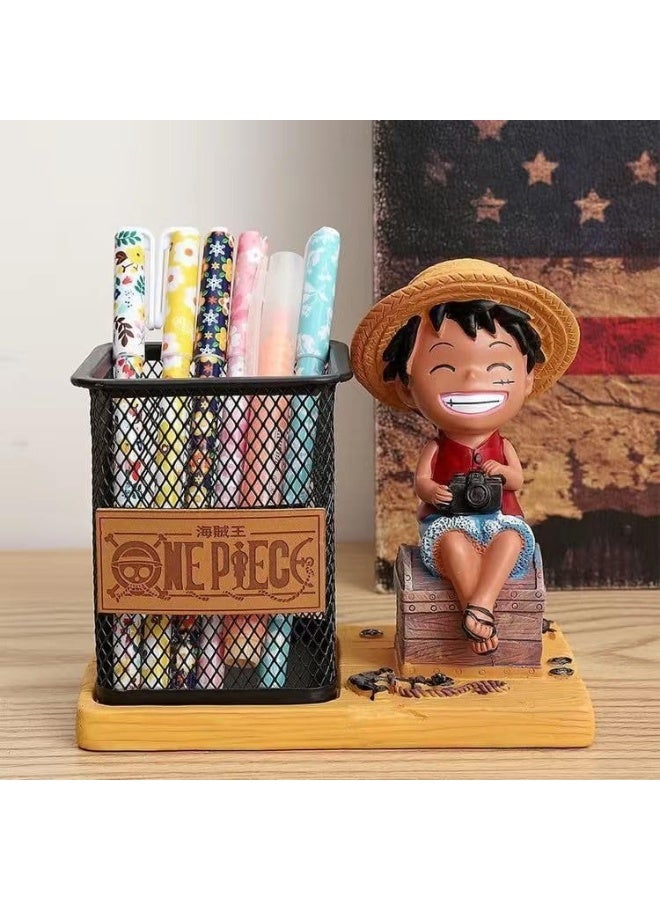 onepiece Luffy Pen Holder Desk Organizer, Creative Novelty Stationery Storage Box with Character Figurine, Office Decoration Gift - Image 3