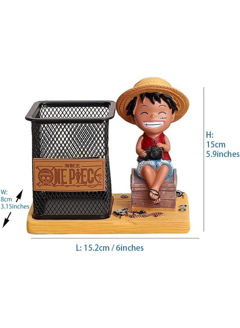 onepiece Luffy Pen Holder Desk Organizer, Creative Novelty Stationery Storage Box with Character Figurine, Office Decoration Gift - Image 2