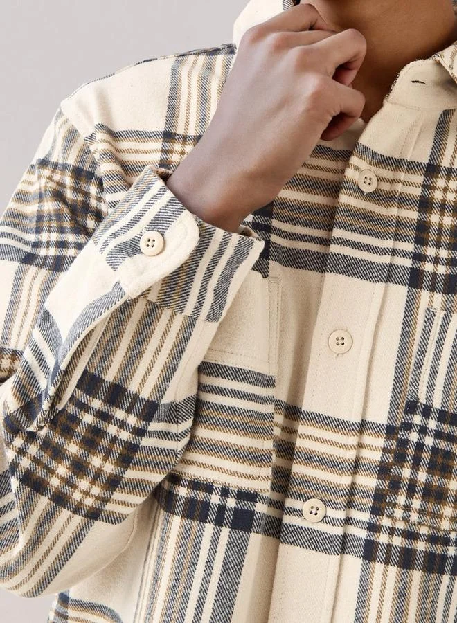 Lee Cooper White Lee Cooper Men Regular Fit Checked Long Sleeves Shacket for Men | Best Price UAE
