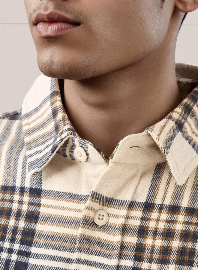 Lee Cooper White Lee Cooper Men Regular Fit Checked Long Sleeves Shacket for Men | Best Price UAE