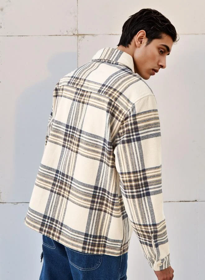 Lee Cooper White Lee Cooper Men Regular Fit Checked Long Sleeves Shacket for Men | Best Price UAE