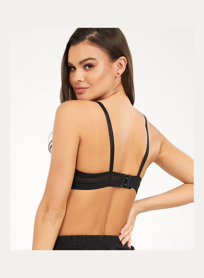 Styli Padded Non Wired Contrast Lace Outline Cup Plunge Bra