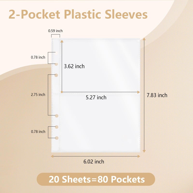 Dajino 20 Sheets Clear Binder Sleeves Pocket Sheets Protectors Double Sided Plastic Sleeves for Binder Refill, Photo Card Sticker Organizer Pocket Pages Binder Inserts for 6 Ring A5 Binder (2-Pocket) - Image 3