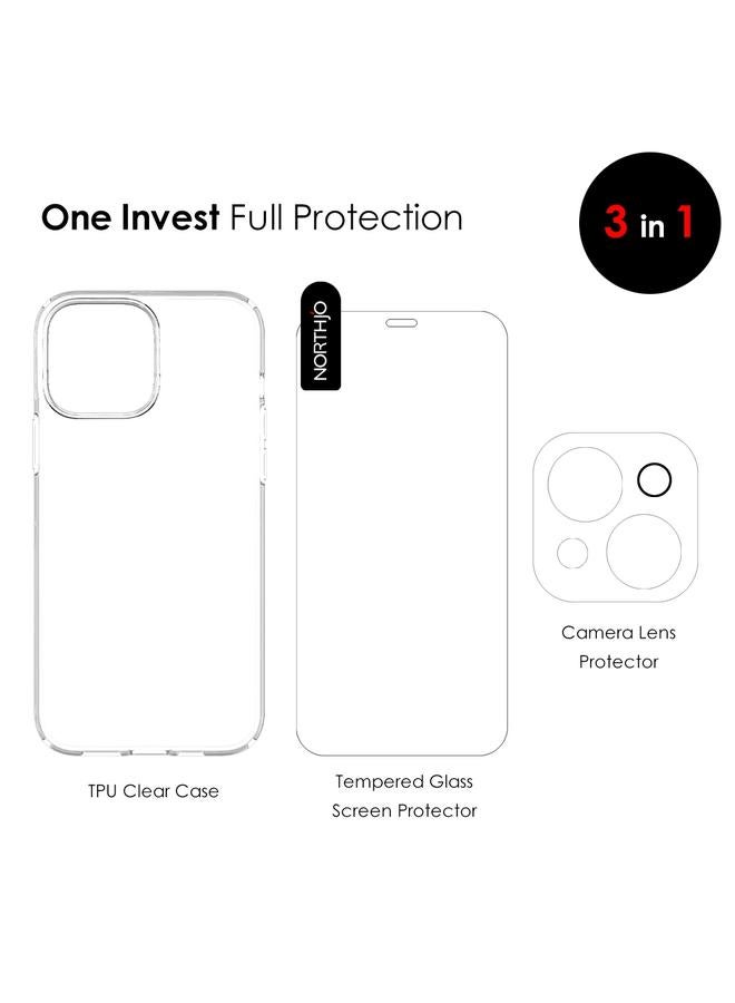 إيروريكس جراب هاتف Tpu 3 في 1 لهاتف Iphone 13 مع فيلم شاشة وغشاء عدسة (شفاف) - Image 5