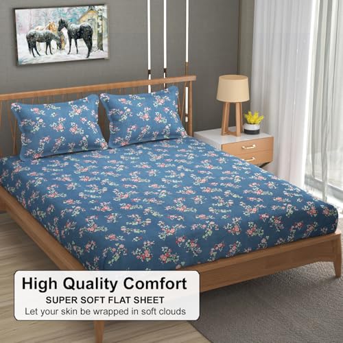 FRESH FROM LOOM Anti Fade Floral Print 240 TC Microfiber King Size Bedsheet with 2 Pillow Covers (Size- 90 x 95 Inch | Greyish-Blue) - Image 5