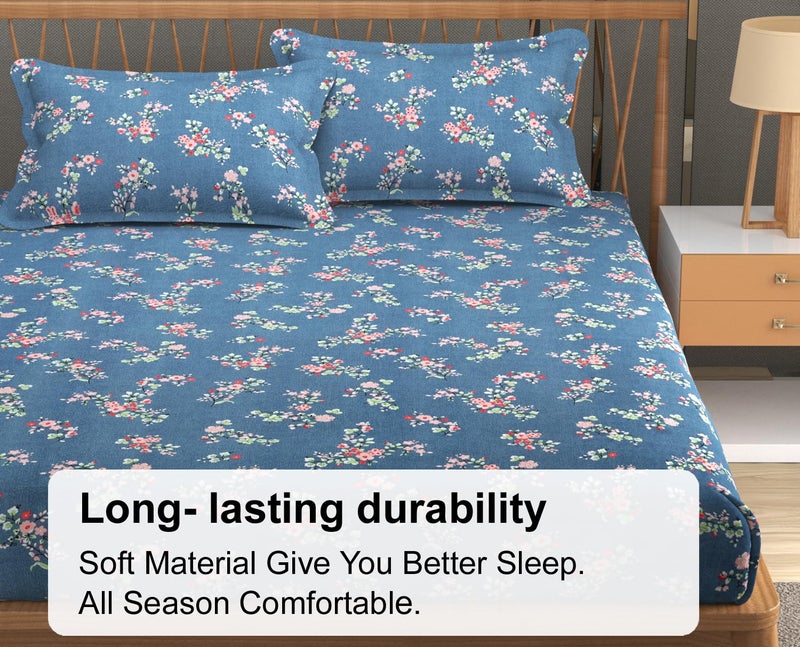 FRESH FROM LOOM Anti Fade Floral Print 240 TC Microfiber King Size Bedsheet with 2 Pillow Covers (Size- 90 x 95 Inch | Greyish-Blue) - Image 2