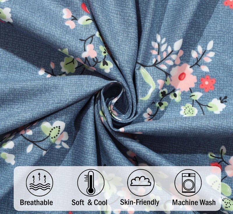 FRESH FROM LOOM Anti Fade Floral Print 240 TC Microfiber King Size Bedsheet with 2 Pillow Covers (Size- 90 x 95 Inch | Greyish-Blue) - Image 3