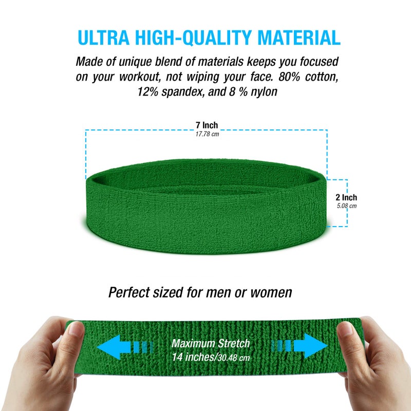 Suddora Sweatbands Set, Moisture Wicking 2 Wristbands and 1 Headband, Breathable Terry Cloth Athletic Bands for Basketball, Tennis, Yoga, Gym, Sweat Bands for Costumes and Cosplay, Green - Image 3