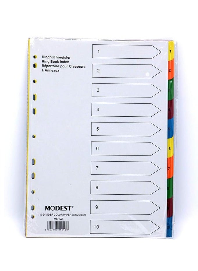 MODEST فواصل ورقية A4 1-10 ملون مع رقم MS402-10 مجموعات - Image 1