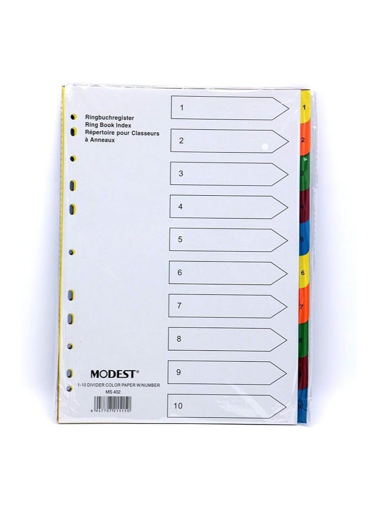 MODEST فواصل ورقية A4 1-10 ملون مع رقم MS402-10 مجموعات - Image 2