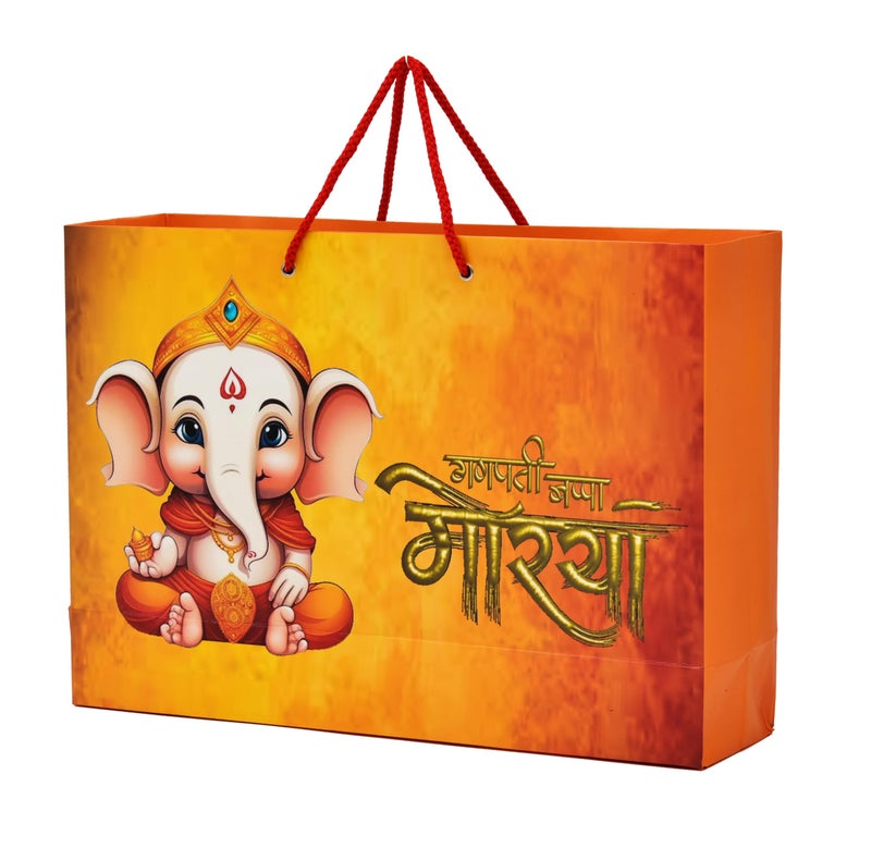 PPJ ® -GANPATI BAPPA/GANESH (30 Pcs.) (WEDDING/DIWALI) PAPER CARRY BAG, 10 Inch X 14 Inch X 4 Inch for HOLI FUNCTION//RETURN GIFTS/DIWALI/GANESH CHATURTHI/GANPATI GIFT BAGS/GIFT COVERS(Pack of 30) - Image 1