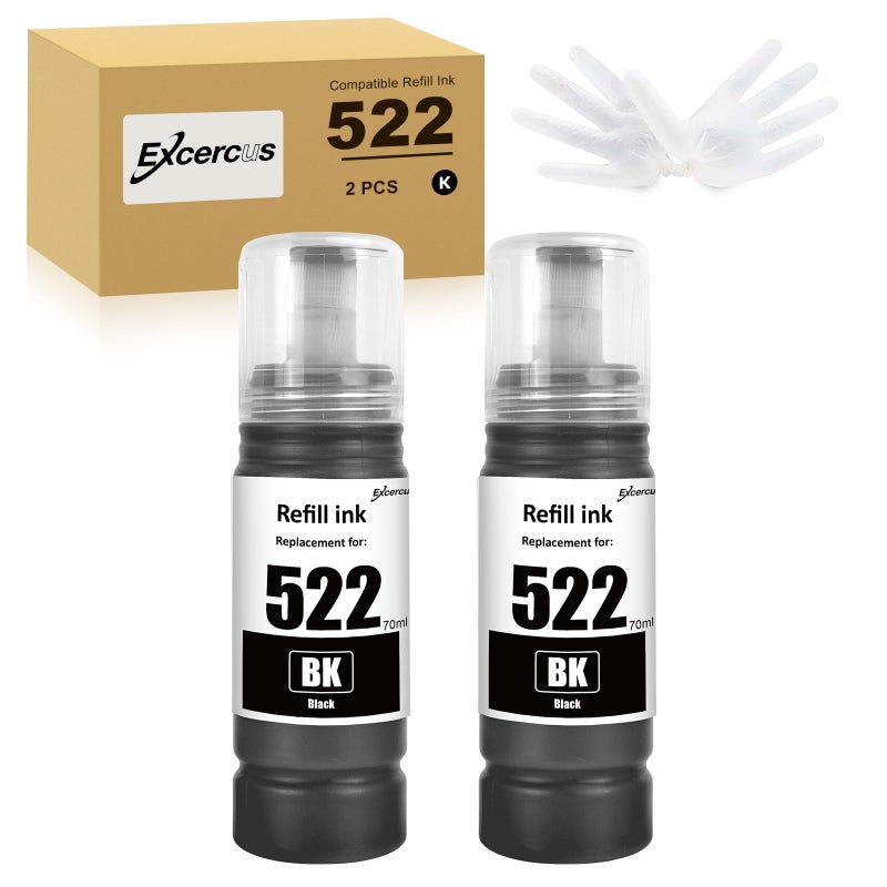 EXCERCUS T522 522 Ink Refill Bottles Compatible for Ecotank ET-2760 ET-4760 ET-2750 ET-2720 ET-3760 ET-2850 ET-15000 ET-2800 ET-4700 ST-4000 ST-2000 ET-3710 ET4810 ET-3850 Printer (2BK) - Image 1