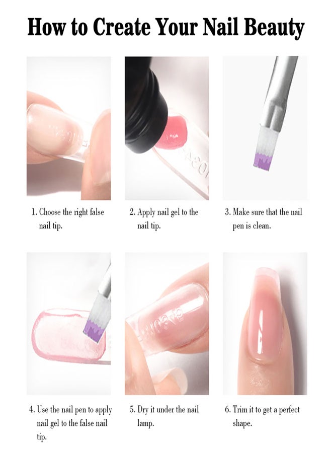 DOUBORQ Nail Gel Set UV LED Nail Gel Set Nail Extension Gel Kit Clear Acrylic False Nail Tips Double End Nail Pusher Builder Gel Pen for Quick Nail Extension Salon Nail Tool Kit - Image 2