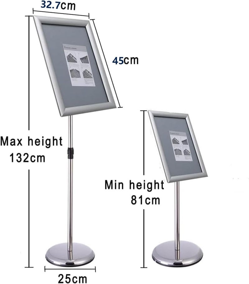 DURKU A3 Poster Stand Floor Display Holder Snap Frame Aluminum Sign Holder, Angle & Height Adjustable Telescoping, Notice Stand for Wedding/Business Activities (Silver-A3) - Image 2
