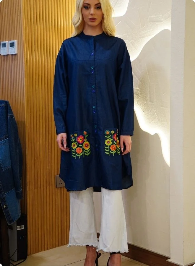 #Be SHIRT DRESS WITH EMBROIDERED POCKET