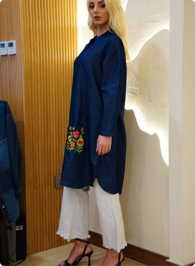 #Be SHIRT DRESS WITH EMBROIDERED POCKET