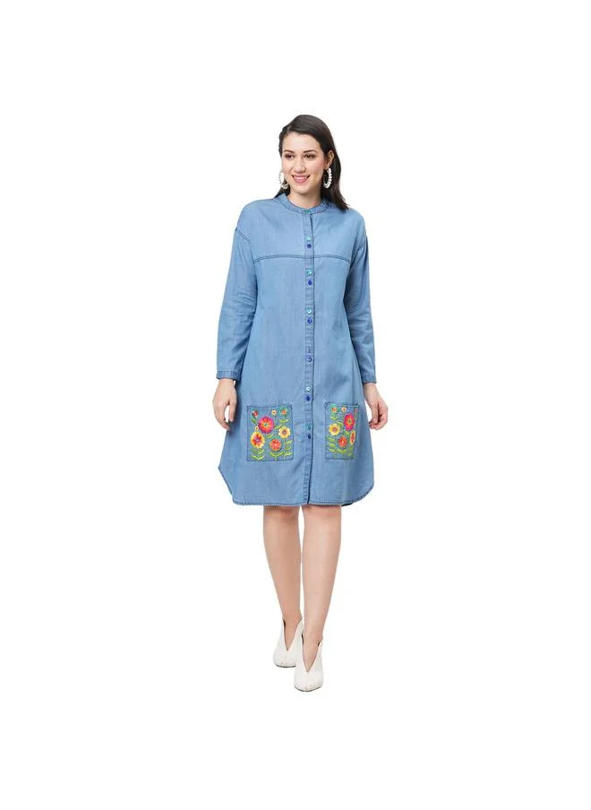 #بي SHIRT DRESS WITH EMBROIDERED POCKET