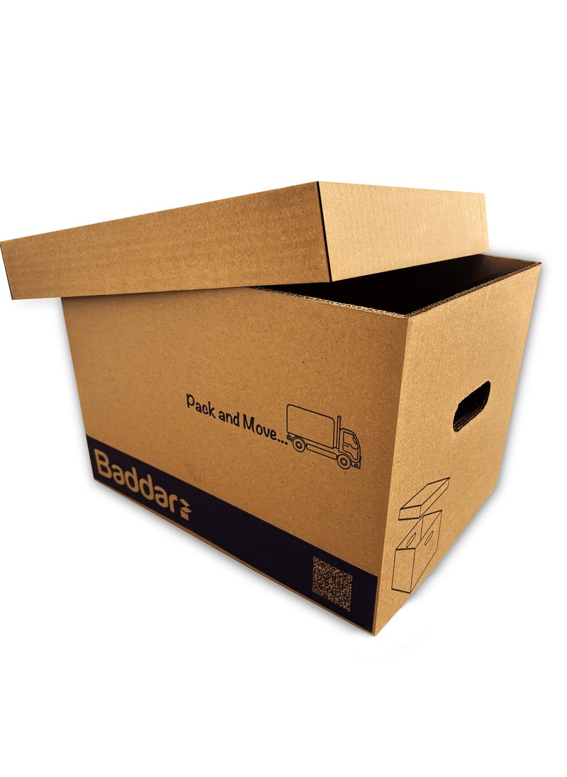 Baddar 5 Pcs, Pack & Move Premium Cardboard Boxes with Base and Lid For Transport and Storage (35.5 × 30 × 25 cm)  - Image 1